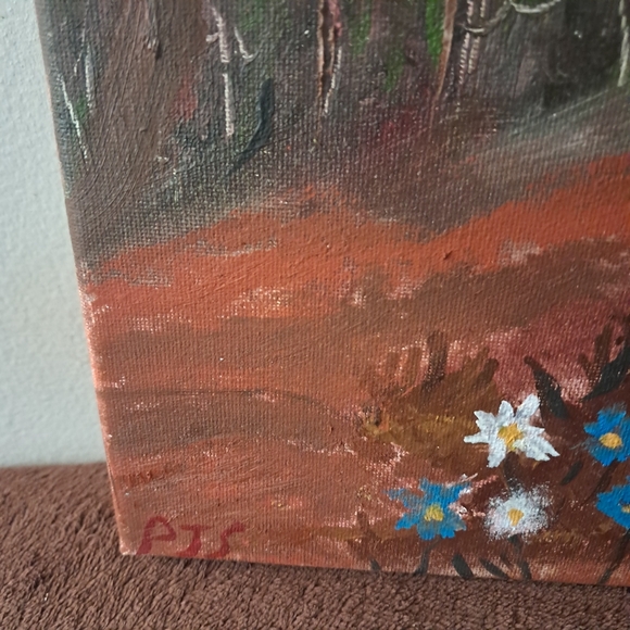 Bob Ross Inspired Oil Paint Hand Painted Canvas Flowers Trees Woods - Picture 4 of 5